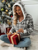 Drawstring Snowflake Zip Up Hooded Outerwear-Hoodies-Rae Collective, Women's Online Fashion Boutique Located in Phoenix, Arizona (Scottsdale Area)