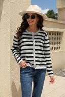 Angel Wings Striped Round Neck Button-Down Dropped Shoulder Cardigan-Cardigans-Rae Collective, Women's Online Fashion Boutique Located in Phoenix, Arizona (Scottsdale Area)