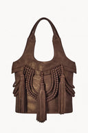 Daisy Metallic Leather Tote Bag – Brown