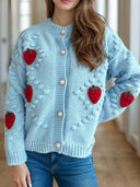 Strawberry Button Down Long Sleeve Cardigan-Cardigans-Rae Collective, Women's Online Fashion Boutique Located in Phoenix, Arizona (Scottsdale Area)