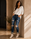 30" Destroyed Front Button Jean | KANCAN