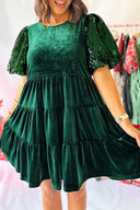 Evergreen Velvet Sequin Sleeve Dress-Dresses-Krush Kandy, Women's Online Fashion Boutique Located in Phoenix, Arizona (Scottsdale Area)