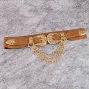 Gold Double Buckle Chain Detail Vegan Leather Belt