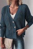 Openwork Button Up Long Sleeve Cardigan-Sweaters-Rae Collective, Women's Online Fashion Boutique Located in Phoenix, Arizona (Scottsdale Area)