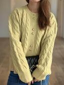 Cable-Knit Round Neck Long Sleeve Cardigan-Cardigans-Rae Collective, Women's Online Fashion Boutique Located in Phoenix, Arizona (Scottsdale Area)