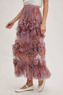Floral Ruffled Mesh Midi Skirt-Skirts-Rae Collective, Women's Online Fashion Boutique Located in Phoenix, Arizona (Scottsdale Area)