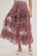 Floral Ruffled Mesh Midi Skirt-Skirts-Rae Collective, Women's Online Fashion Boutique Located in Phoenix, Arizona (Scottsdale Area)