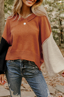 Colorblock Patchwork Knit Sweater-Sweatshirt-Krush Kandy, Women's Online Fashion Boutique Located in Phoenix, Arizona (Scottsdale Area)