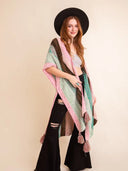Multi-color Striped Pattern Ruana with Tassels-Kimonos-Krush Kandy, Women's Online Fashion Boutique Located in Phoenix, Arizona (Scottsdale Area)