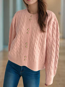 Cable-Knit Round Neck Long Sleeve Cardigan-Cardigans-Rae Collective, Women's Online Fashion Boutique Located in Phoenix, Arizona (Scottsdale Area)
