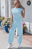 Beau Blue Cropped Tank Top & Jogger Pants Set
