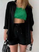 Kinsley Texture Button-Up Shirt and Drawstring Shorts Set-Rae Collective, Women's Online Fashion Boutique Located in Phoenix, Arizona (Scottsdale Area)
