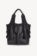 Kelsey Woven Leather Tote Bag – Black