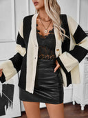 Waffle-Knit V-Neck Striped Long Sleeve Cardigan-Rae Collective, Women's Online Fashion Boutique Located in Phoenix, Arizona (Scottsdale Area)