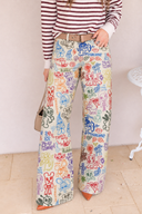 Printed Wide Leg Denim Pants