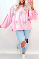 Oversized Pink Sweater with Bows-Sweaters-Krush Kandy, Women's Online Fashion Boutique Located in Phoenix, Arizona (Scottsdale Area)