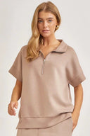 Short-Sleeved Quarter-Zip Lounge Set-2 Piece Outfit Sets-Rae Collective, Women's Online Fashion Boutique Located in Phoenix, Arizona (Scottsdale Area)