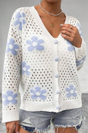 Elegant White Flower-Knit Hollow Out Cardigan-Cardigans-Krush Kandy, Women's Online Fashion Boutique Located in Phoenix, Arizona (Scottsdale Area)