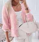 Pink Scalloped-Edge Ribbed Knit Cardigan-Cardigans-Krush Kandy, Women's Online Fashion Boutique Located in Phoenix, Arizona (Scottsdale Area)