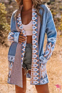 Blue Aztec Print Knitted Cardigan-Cardigans-Krush Kandy, Women's Online Fashion Boutique Located in Phoenix, Arizona (Scottsdale Area)
