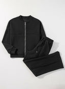 Black Zip-Up Jacket and Pants Set-Loungewear-Krush Kandy, Women's Online Fashion Boutique Located in Phoenix, Arizona (Scottsdale Area)