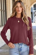Merlot Luxe Seam-Front Long Sleeve Top-Sweaters-Krush Kandy, Women's Online Fashion Boutique Located in Phoenix, Arizona (Scottsdale Area)