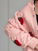 Strawberry Button Down Long Sleeve Cardigan-Cardigans-Rae Collective, Women's Online Fashion Boutique Located in Phoenix, Arizona (Scottsdale Area)