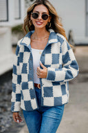 Checkered Snap Down Long Sleeve Teddy Jacket-Rae Collective, Women's Online Fashion Boutique Located in Phoenix, Arizona (Scottsdale Area)