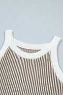 Pale Khaki Contrast Trim Ribbed Knit Sweater Tank