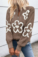 Flower Half Zip Dropped Shoulder Sweater-Rae Collective, Women's Online Fashion Boutique Located in Phoenix, Arizona (Scottsdale Area)