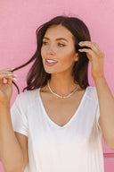She's Classic Edge Pearl and Silver Necklace-Pearl Necklaces-Krush Kandy, Women's Online Fashion Boutique Located in Phoenix, Arizona (Scottsdale Area)