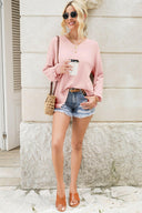 Waffle-Knit V-Neck Long Sleeve Top-Long Sleeve Tops-Rae Collective, Women's Online Fashion Boutique Located in Phoenix, Arizona (Scottsdale Area)
