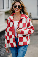 Checkered Snap Down Long Sleeve Teddy Jacket-Rae Collective, Women's Online Fashion Boutique Located in Phoenix, Arizona (Scottsdale Area)