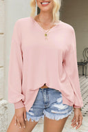 Waffle-Knit V-Neck Long Sleeve Top-Long Sleeve Tops-Rae Collective, Women's Online Fashion Boutique Located in Phoenix, Arizona (Scottsdale Area)