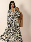 Tied Printed V-Neck Long Sleeve Midi Dress-Rae Collective, Women's Online Fashion Boutique Located in Phoenix, Arizona (Scottsdale Area)