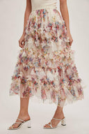 Floral Ruffled Mesh Midi Skirt-Skirts-Rae Collective, Women's Online Fashion Boutique Located in Phoenix, Arizona (Scottsdale Area)