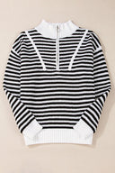 Black Stripe Half-Zip Knit Sweater-Sweaters-Krush Kandy, Women's Online Fashion Boutique Located in Phoenix, Arizona (Scottsdale Area)