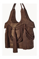 Daisy Metallic Leather Tote Bag – Brown