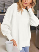Slit Round Neck Dropped Shoulder Sweater-Rae Collective, Women's Online Fashion Boutique Located in Phoenix, Arizona (Scottsdale Area)
