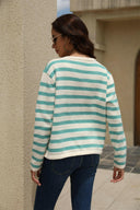 Angel Wings Striped Round Neck Button-Down Dropped Shoulder Cardigan-Cardigans-Rae Collective, Women's Online Fashion Boutique Located in Phoenix, Arizona (Scottsdale Area)