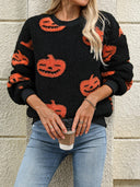 Fuzzy Pumpkin Round Neck Dropped Shoulder Sweater-Rae Collective, Women's Online Fashion Boutique Located in Phoenix, Arizona (Scottsdale Area)