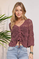 Front Drawstring Accent Crochet Top