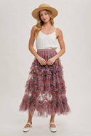 Floral Ruffled Mesh Midi Skirt-Skirts-Krush Kandy, Women's Online Fashion Boutique Located in Phoenix, Arizona (Scottsdale Area)