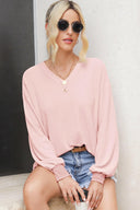 Waffle-Knit V-Neck Long Sleeve Top-Long Sleeve Tops-Rae Collective, Women's Online Fashion Boutique Located in Phoenix, Arizona (Scottsdale Area)