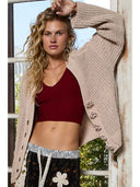 POL Long Sleeve Exaggerated Button Sweater Cardigan-Cardigans-Krush Kandy, Women's Online Fashion Boutique Located in Phoenix, Arizona (Scottsdale Area)
