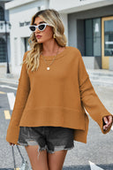High-Low Slit Round Neck Long Sleeve Sweater-Rae Collective, Women's Online Fashion Boutique Located in Phoenix, Arizona (Scottsdale Area)
