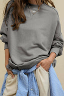 Side Slit Round Neck Long Sleeve Sweatshirt-Rae Collective, Women's Online Fashion Boutique Located in Phoenix, Arizona (Scottsdale Area)