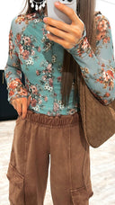Ginger Floral Mock Neck Mesh Top-Long Sleeve Tops-Rae Collective, Women's Online Fashion Boutique Located in Phoenix, Arizona (Scottsdale Area)