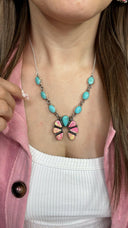 Horseshoe Pink Fire Opal & Turquoise Necklace-Pendant Necklaces-Rae Collective, Women's Online Fashion Boutique Located in Phoenix, Arizona (Scottsdale Area)