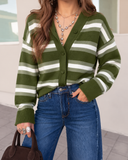 Stripe Drop Shoulder Buttons Cardigan Sweater
